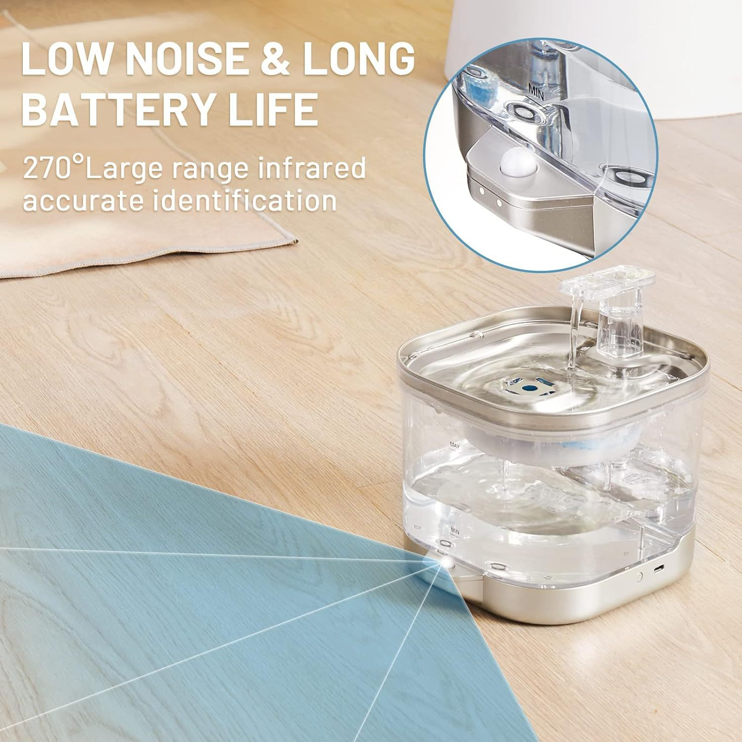 Large Capacity Wireless Automatic Pet Water Dispenser Stainless Steel and Plastic Indoor Use Pet Fountain for Dogs & Cats