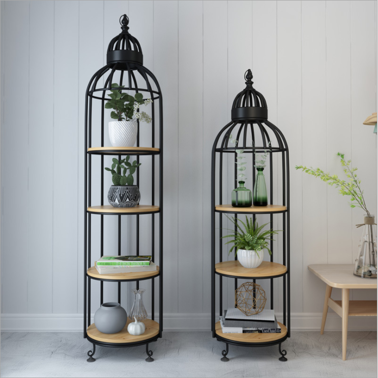 Rustproof Four Layers 32x136cm Metal Flower Stand Birdcage Shape