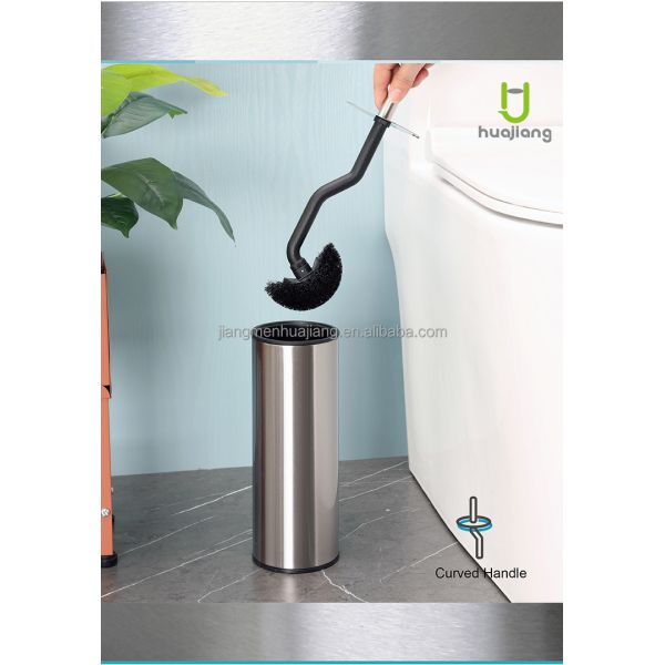 Silver Curved Design Toilet Cleaning Brush with Holder Stainless Steel OEM Acceptable