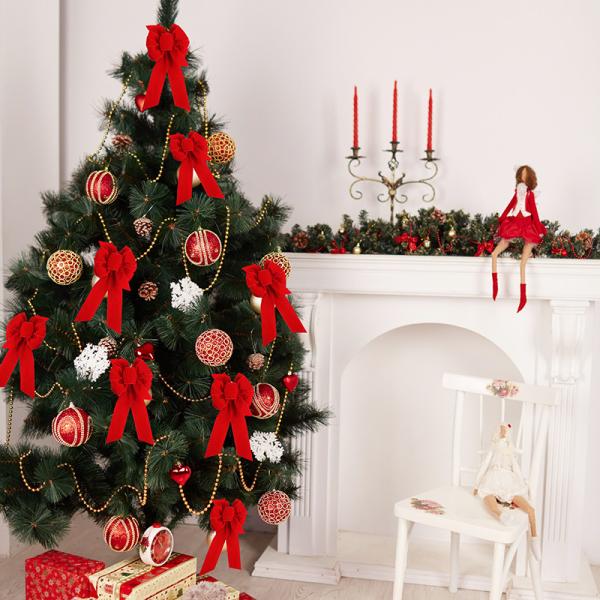 Arco de fita de Natal de veludo vermelho para decoração de casas e árvores