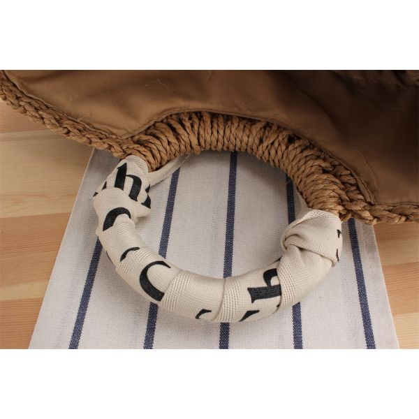Custom Logo Accepted Silk Scarf Travel Holiday Bag with Portable Straw Woven Material