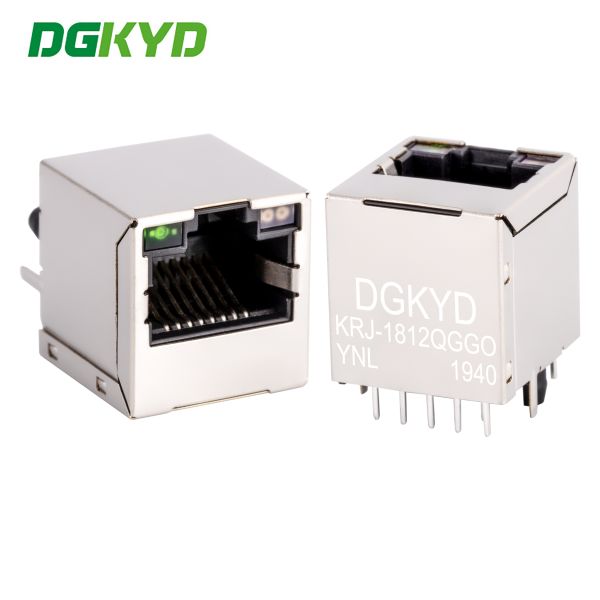 KRJ-1812QGGOYNL Vertical RJ45 Connector Gigabit Network Interface Industrial Ethernet Socket Vertical entry cat6 RJ45 connector Gigabit Magnetic Jack w / bi - color LED