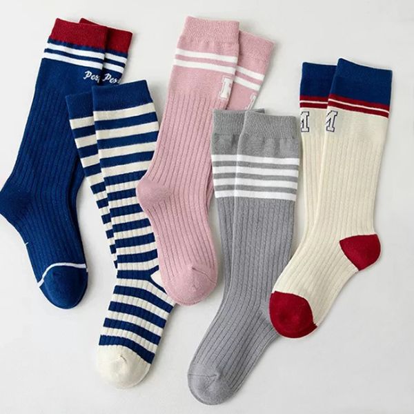 Winter Warm Knee High Socks Simple Striped Organic Cotton Baby Stockings