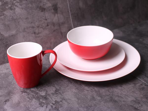 new bone china red coloured glaze dinner set 16 pcs with gif box/dinner plate/bowl/mug