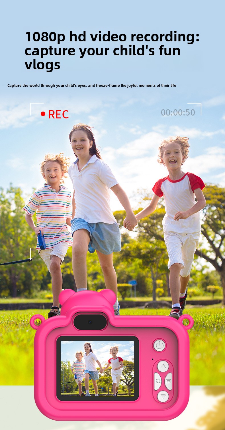 Children's Mini Camera 2-Inch Screen ABS Material Can Take Photos & Videos Play Games HD Children's Toy Cartoon Gift