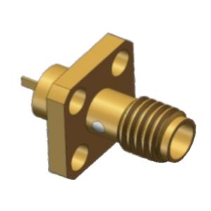 Conector coaxial RF SSMA hembra, montaje en brida de 4 orificios con microcinta plana, 18 GHz, 50 Ω