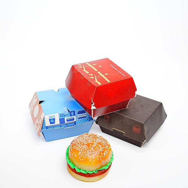 Boîte à hamburger en papier kraft froid recyclable et écologique pour l'impression personnalisée, boîte d'emballage pour plats à emporter de restauration rapide