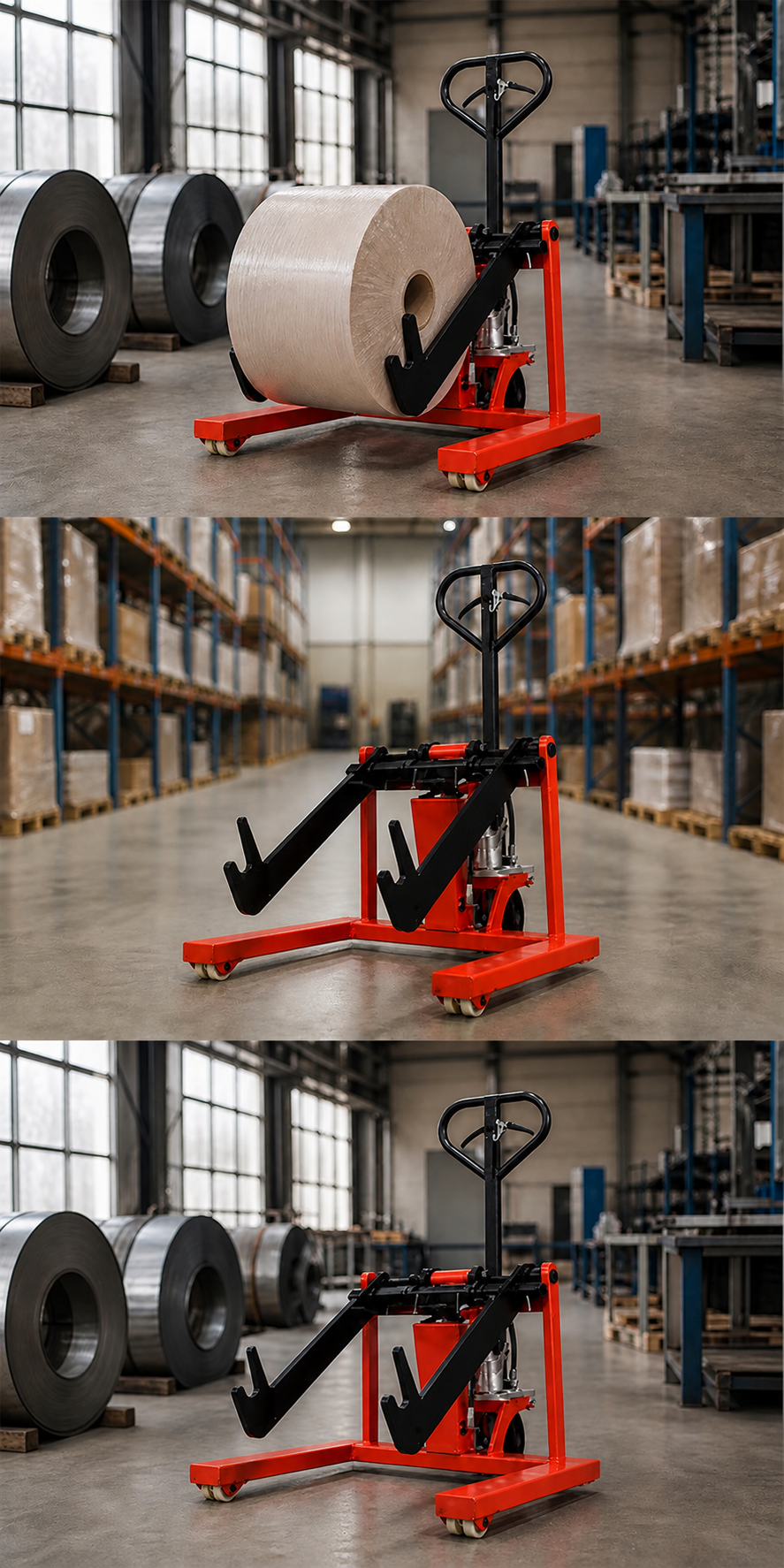 Sinolift Custom Red Steel Cantilever Electric Handling Truck Paper Reel Trolley TP A1