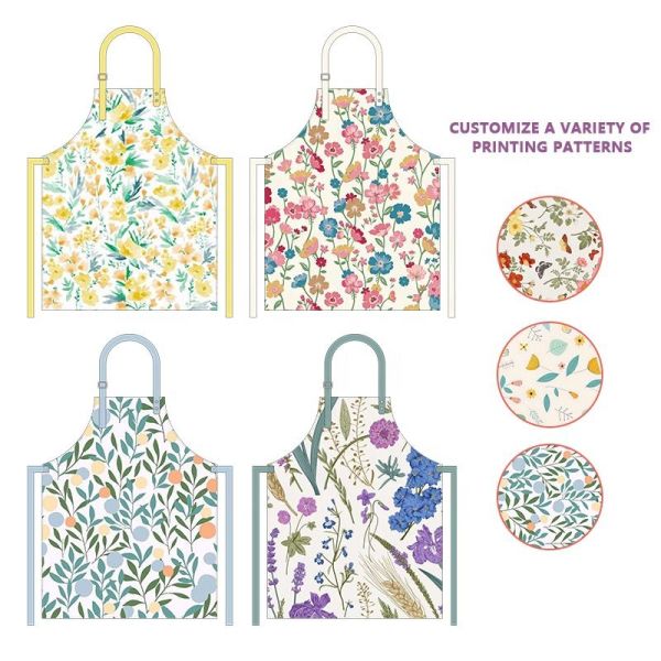 Custom Logo Print Adjustable Washable Yellow Cotton Kitchen Apron for Restaurant Bar