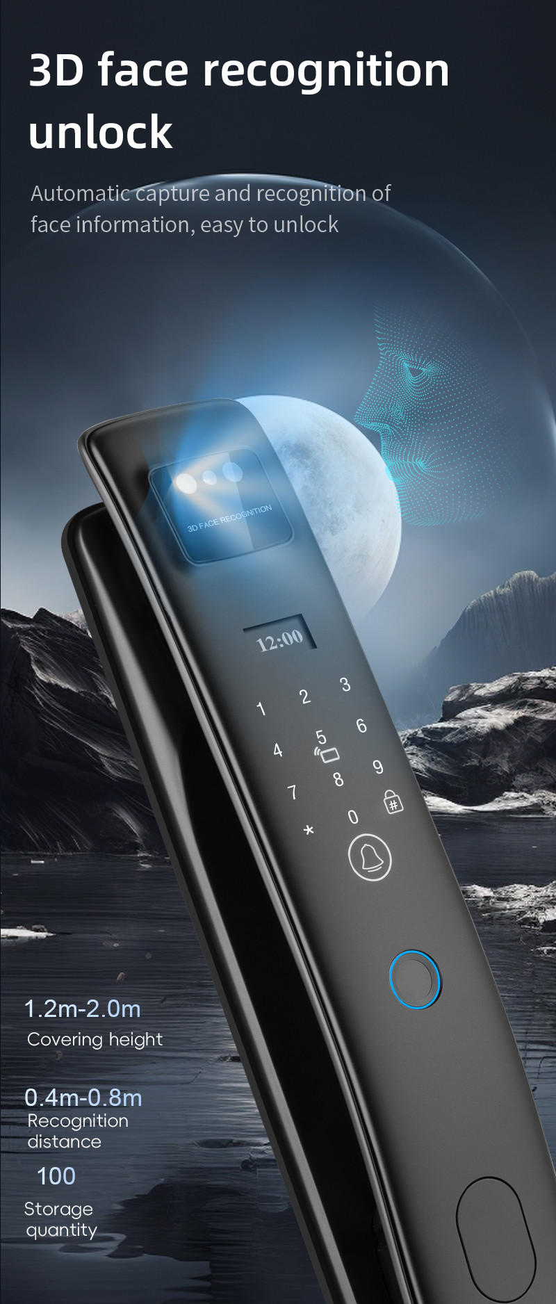 Автоматическая камера 3D распознавания лиц Tuya Smart Lock с видеозвонком S958max Digital Door Lock