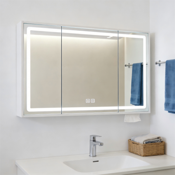 Kingstin LED Lighted Bathroom Mirror Cabinet with Storage - Anti-Fog Touch Control Wall-Mounted Bathroom Organizer