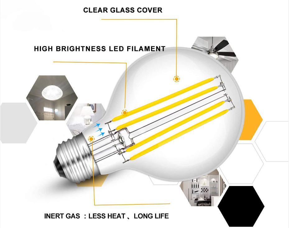 шарик нити СИД G80 Dimmable шарика глобуса 8W E27 дополнительный большой винтажный выглядя светлый