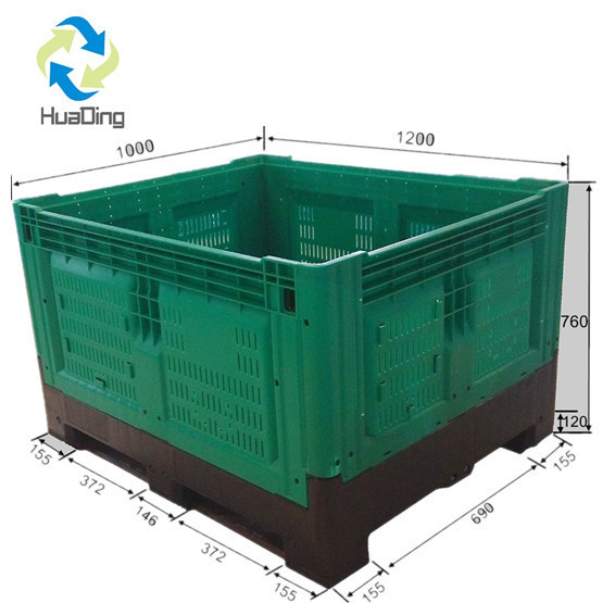 HUADING Plastic Pallet Box Collapsible Container L1200*W1000*H760 mm for Industrial